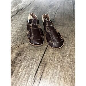 Robeez Baby Boy Brown Leather Fisherman Sandals Soft Sole Shoes 6-12 Months